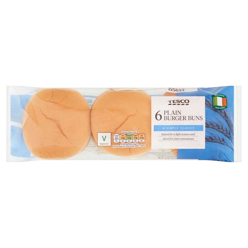 Tesco Plain Burger Bun 6 Pack