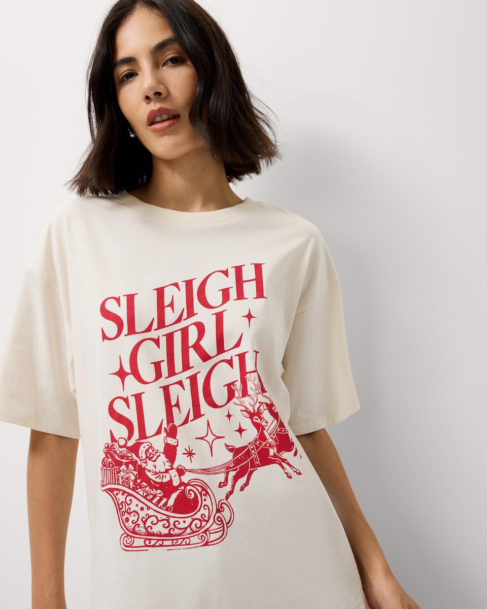 image 1 of Christmas Pure Cotton Printed T-Shirt in Cream