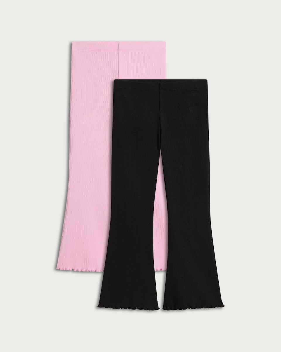 image 1 of F&F Girls 2-Pack Ribbed Flared Leggings in Multi Pink