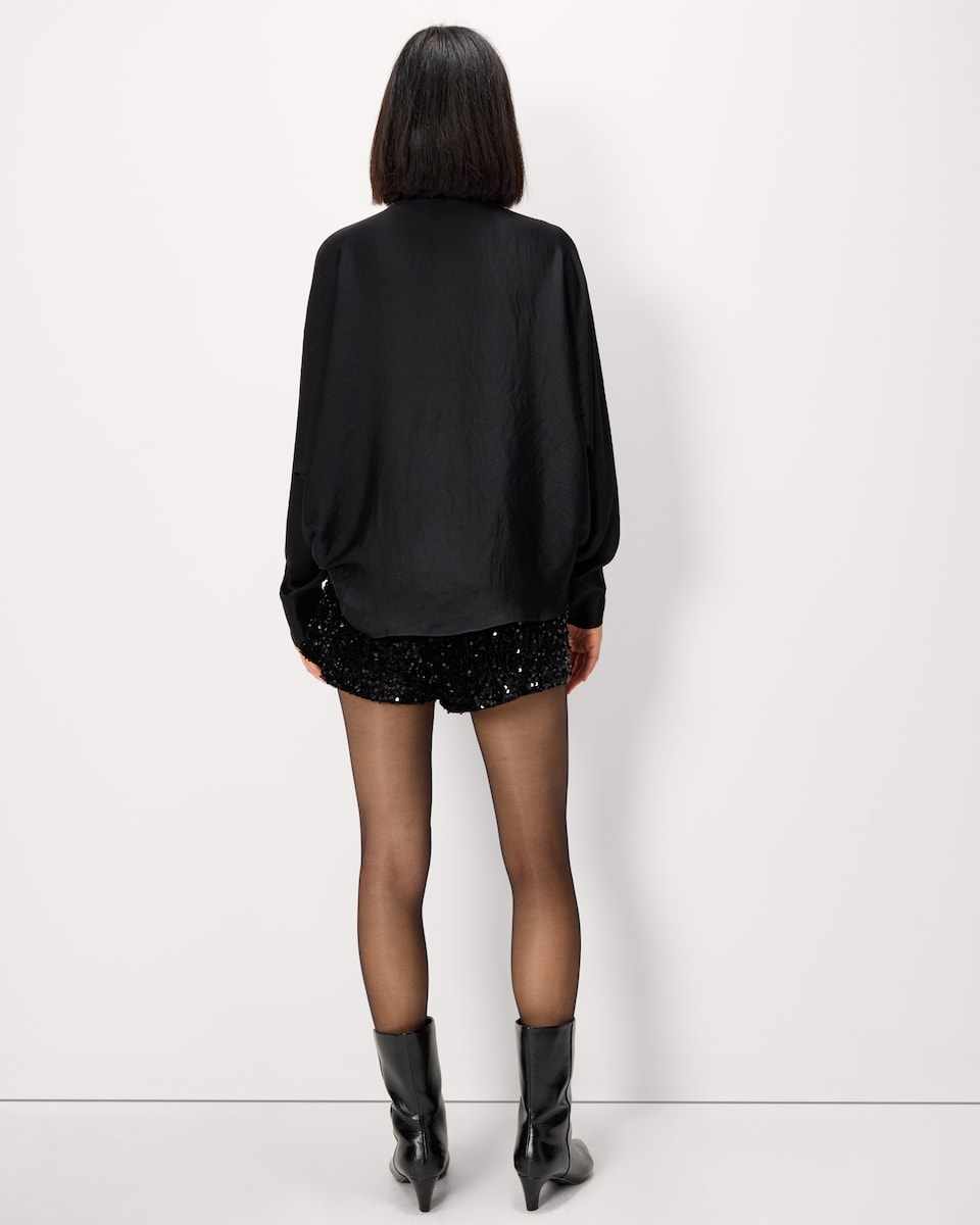 image 1 of F&F Satin Tie Neck Blouse in Black