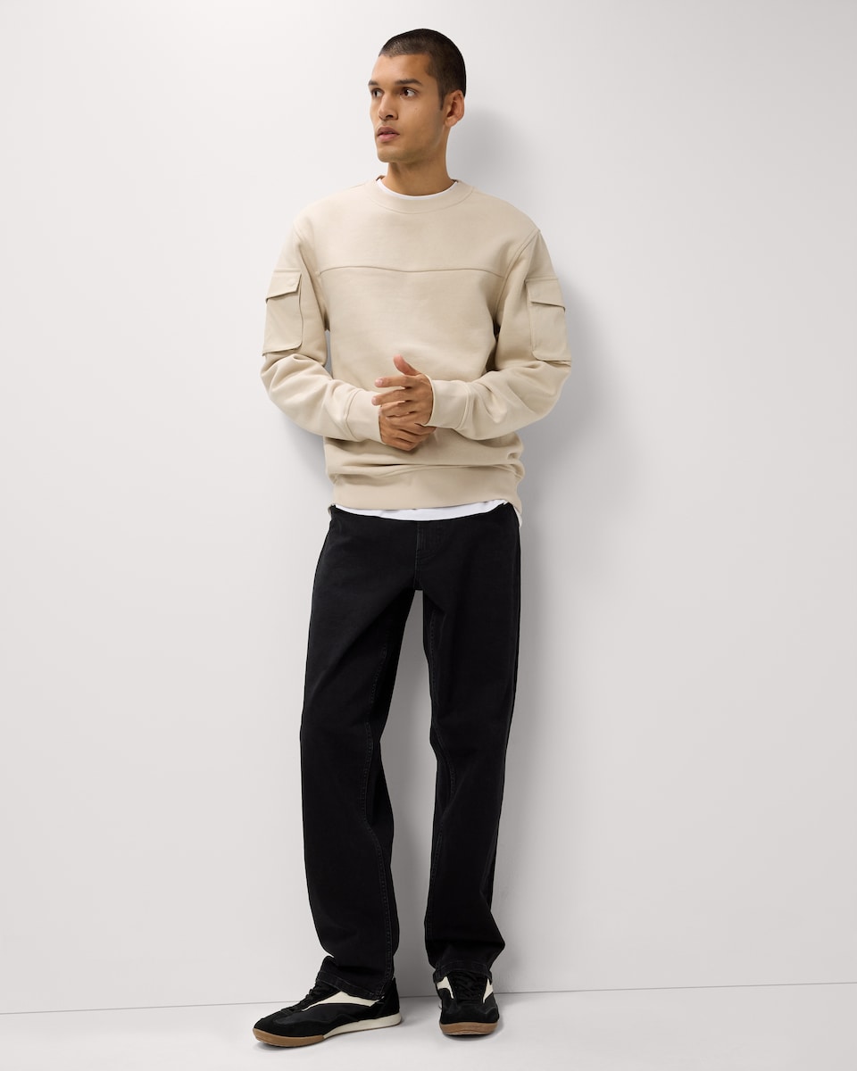 image 1 of F&F Cotton Rich Pocket Sleeve Sweatshirt in Stone