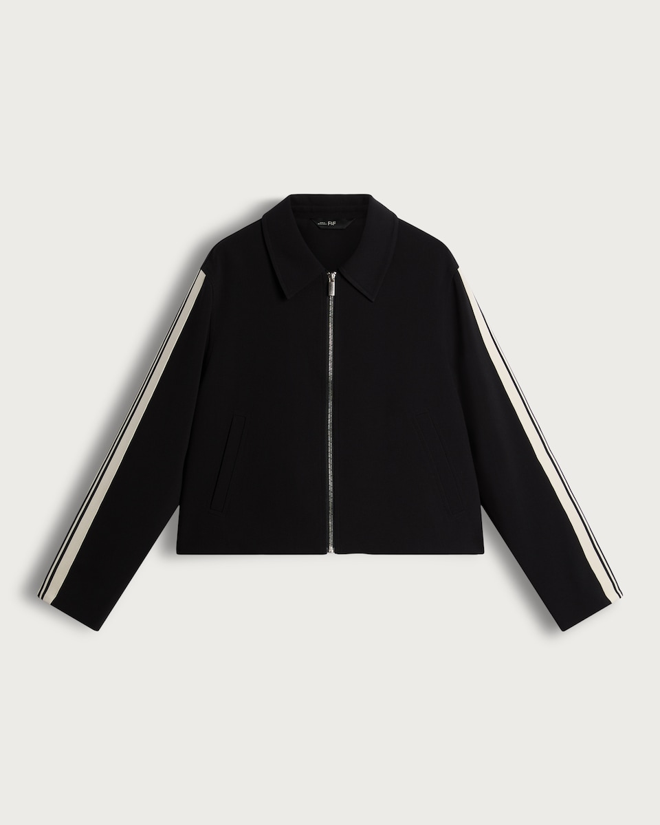 image 1 of The F&F Edit Striped Sleeve Zip Jacket in Black