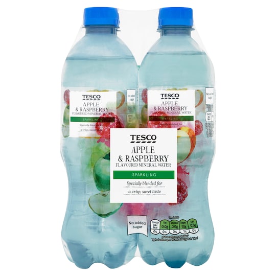 Tesco Apple & Raspberry No Added Sugar Sparkling Water 4X500ml Tesco