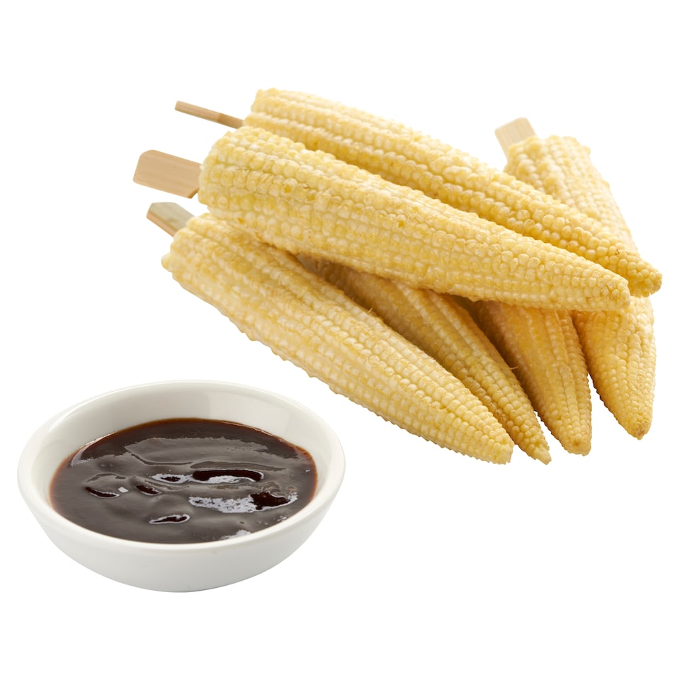 image 1 of Tesco Fire Pit Babycorn Skewer & Bbq Glaze 210G