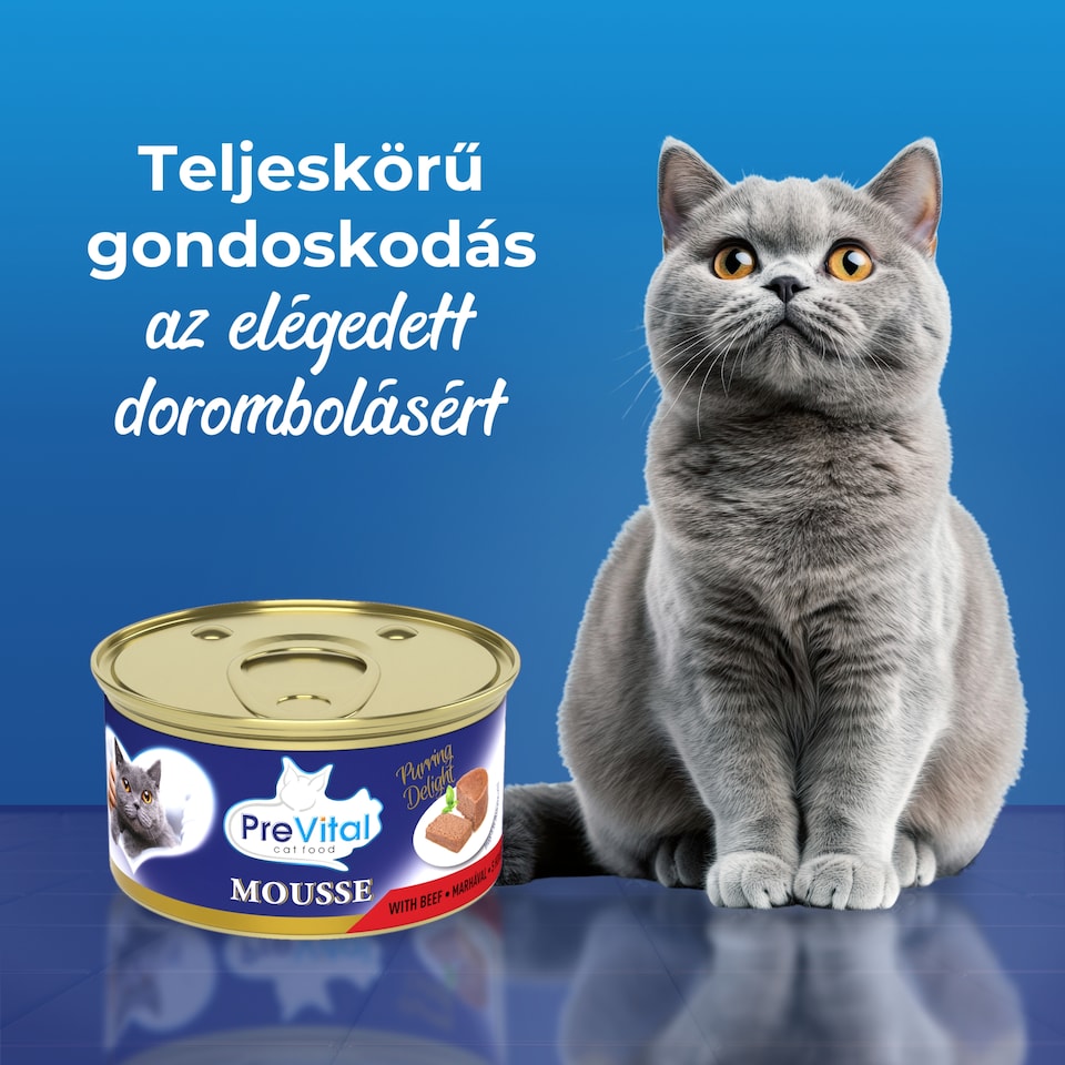 PreVital Mousse nedves macskaeledel, macskatáp felnőtt macskáknak marhával pástétom konzerv 85 g  1. kép