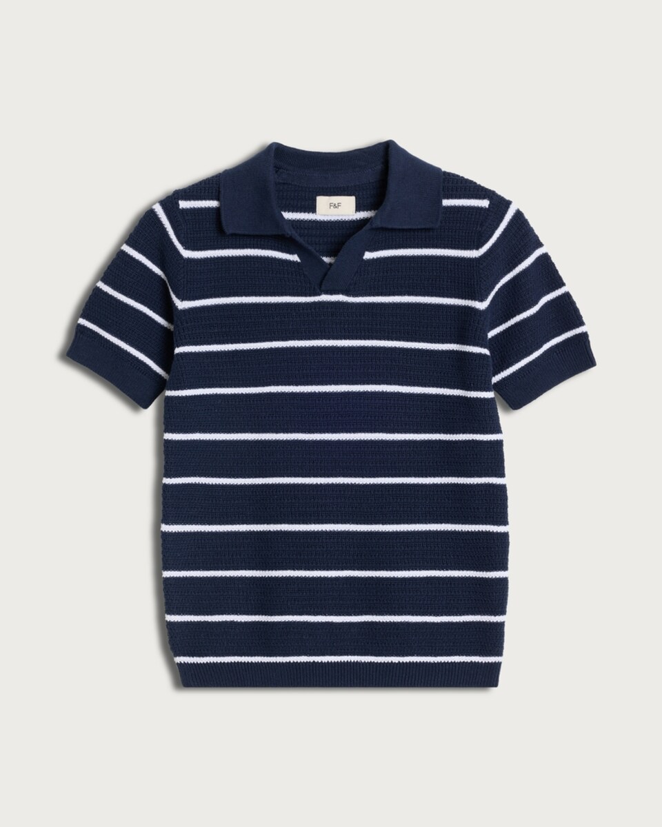 F&F Boys Pure Cotton Knitted Striped Polo Shirt in Navy