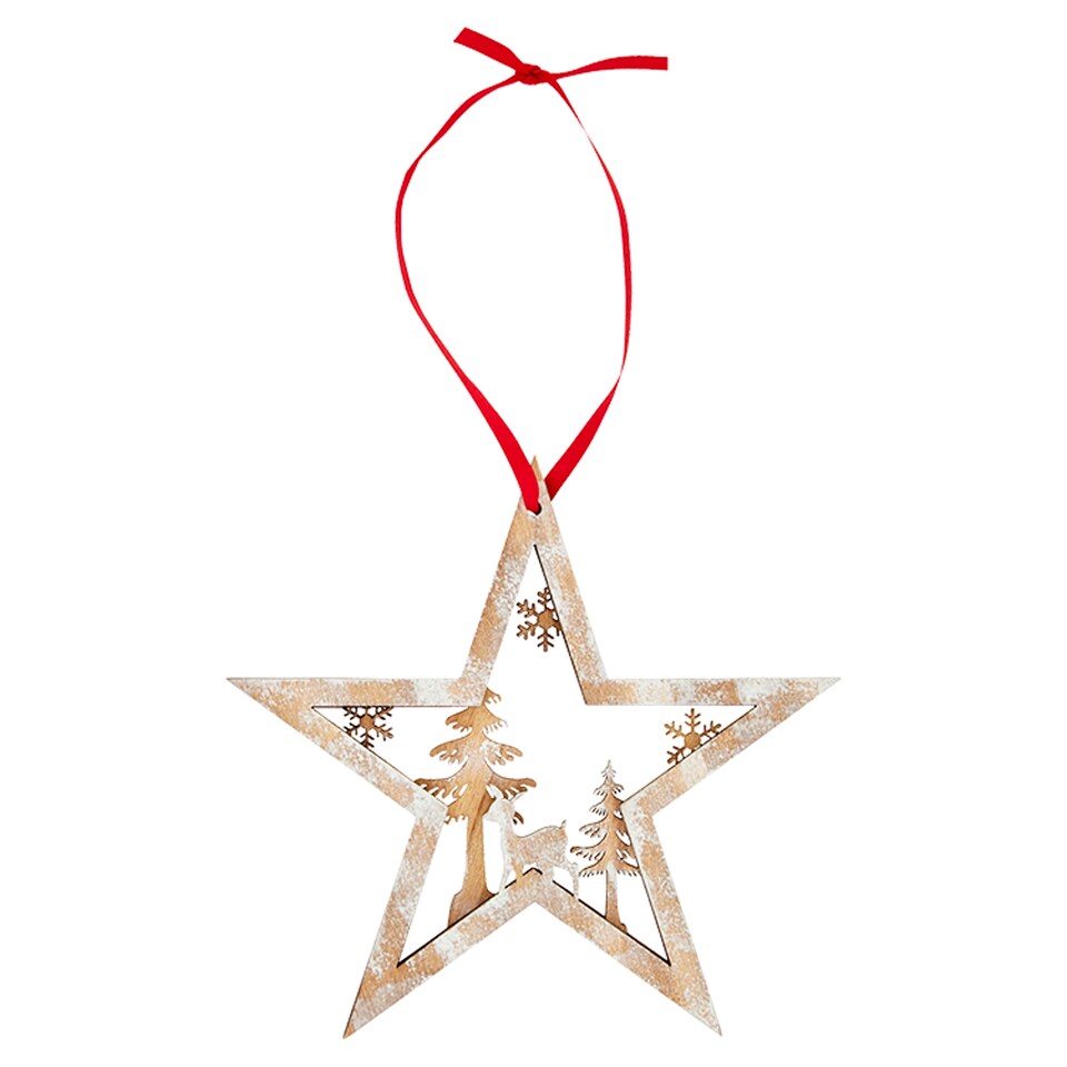 Tesco Wooden Star Scene Hanging Decorative