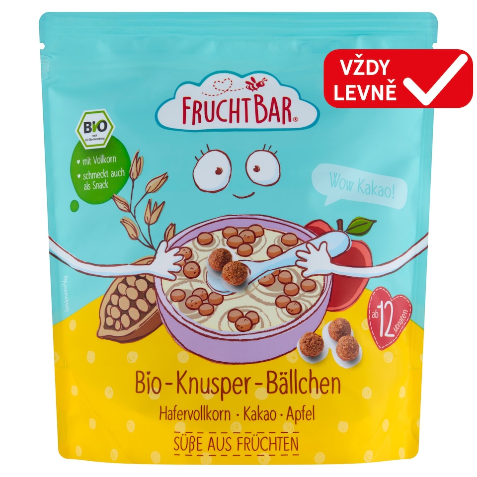 image 1 of FruchtBar Organic Cereal Puffs with Oat Flour, Cocoa and Apple 125g