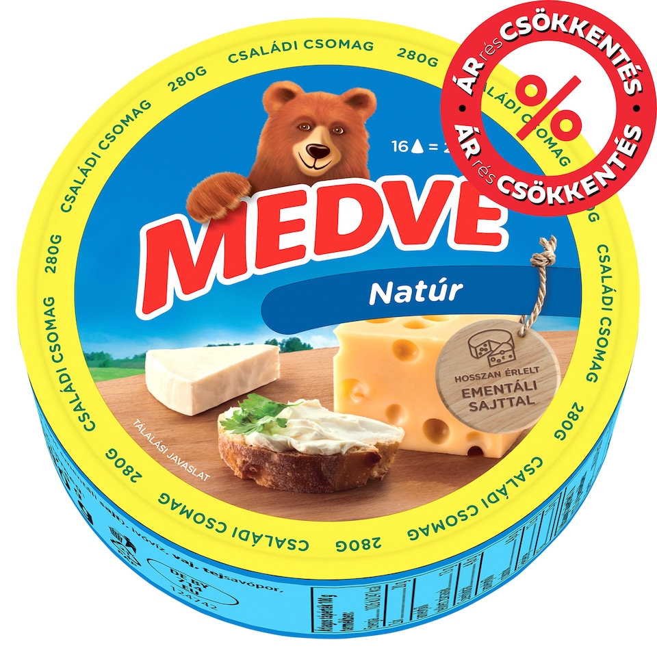 Medve natúr kenhető, zsíros ömlesztett sajt 16 x 17,5 g (280 g)