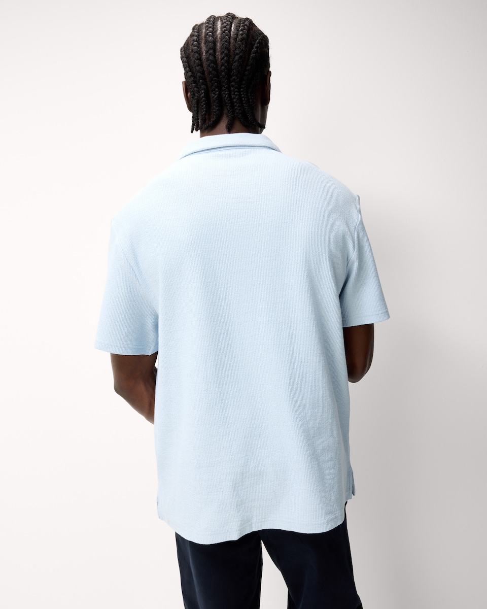 image 1 of F&F Textured Short Sleeved Collared Shirt in Blue