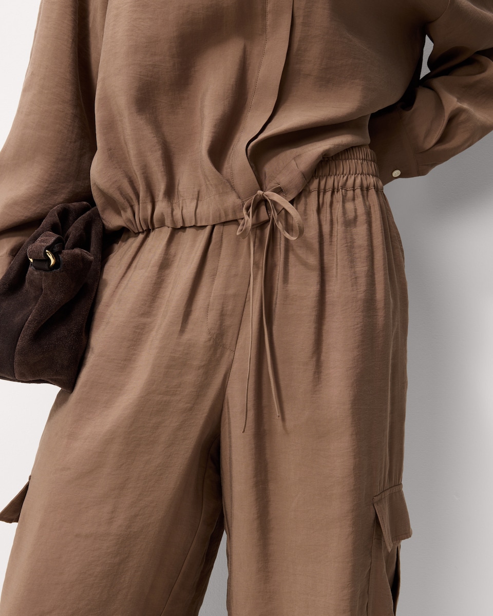 image 1 of F&F Modal Rich Wide Leg Cargo Trousers in Chocolate