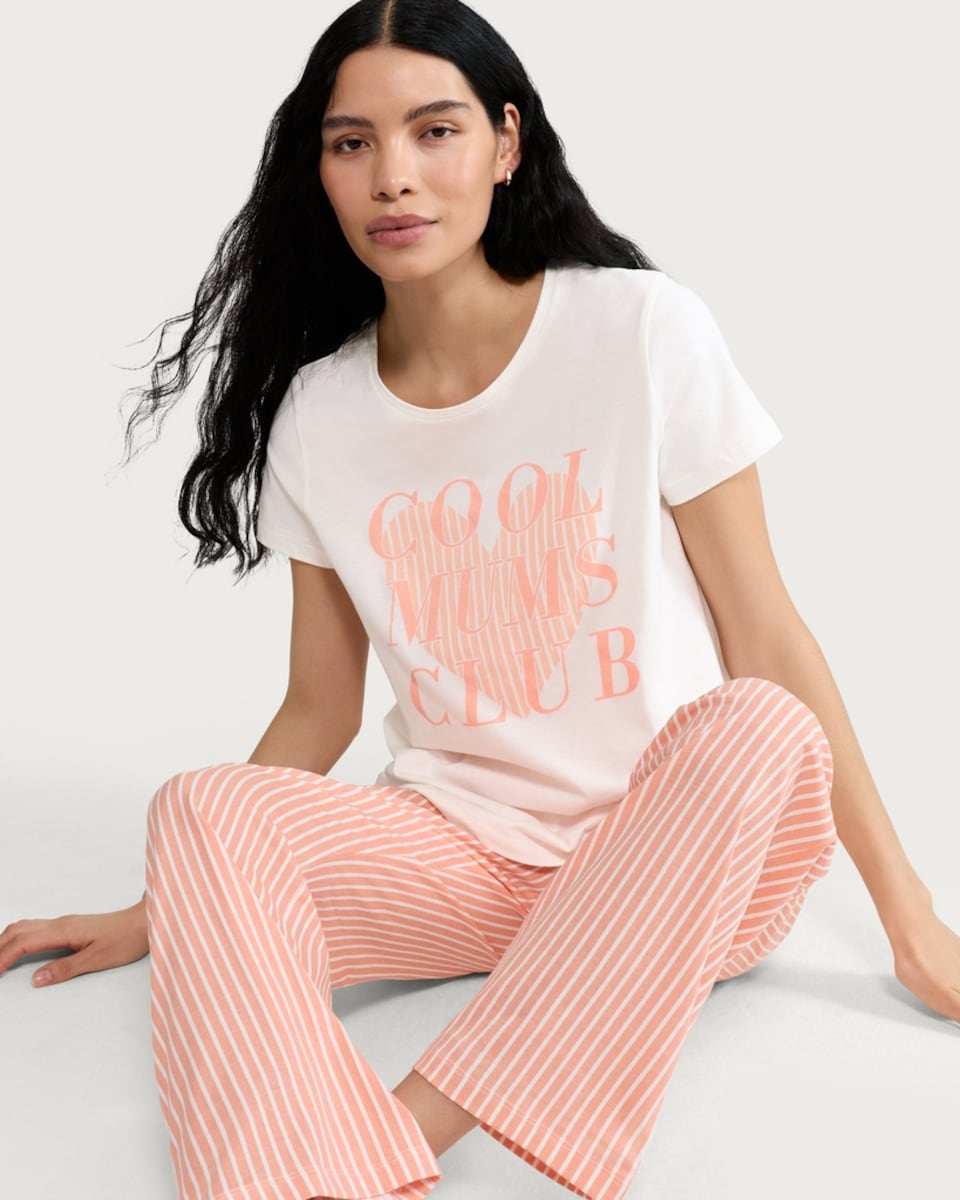 image 1 of F&F 2-Piece Pure Cotton Cool Mums Club Pyjama Set in Multi White