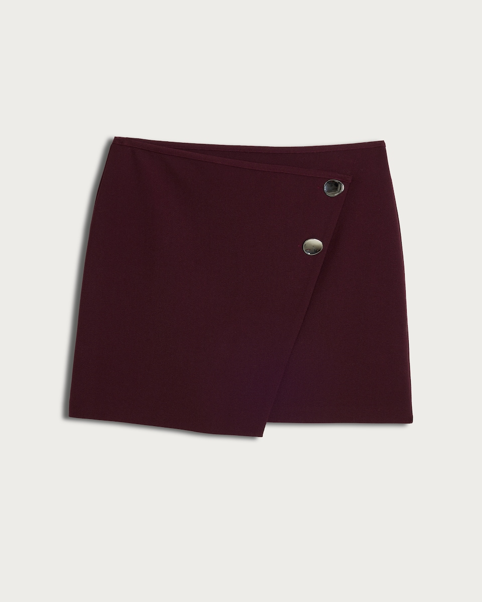 image 1 of F&F Button Detail Wrap Mini Skirt in Purple