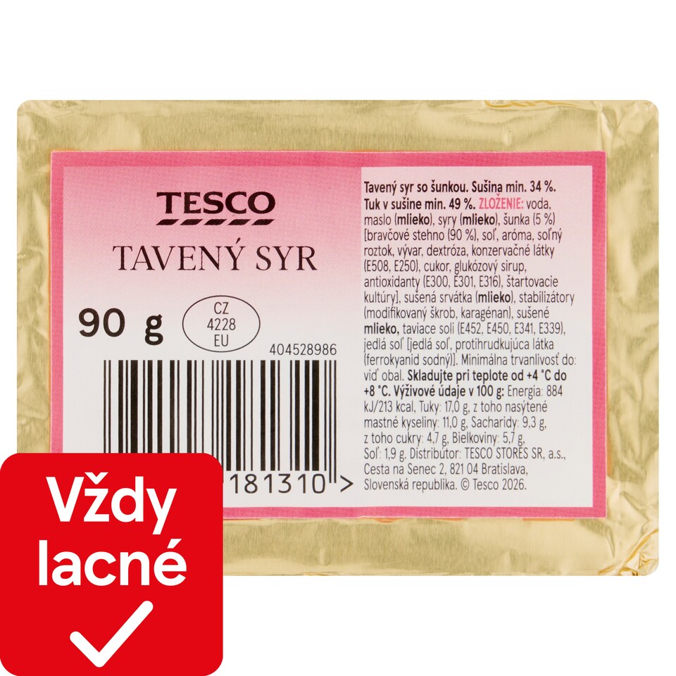 Tesco Processed Cheese with Ham 90 g