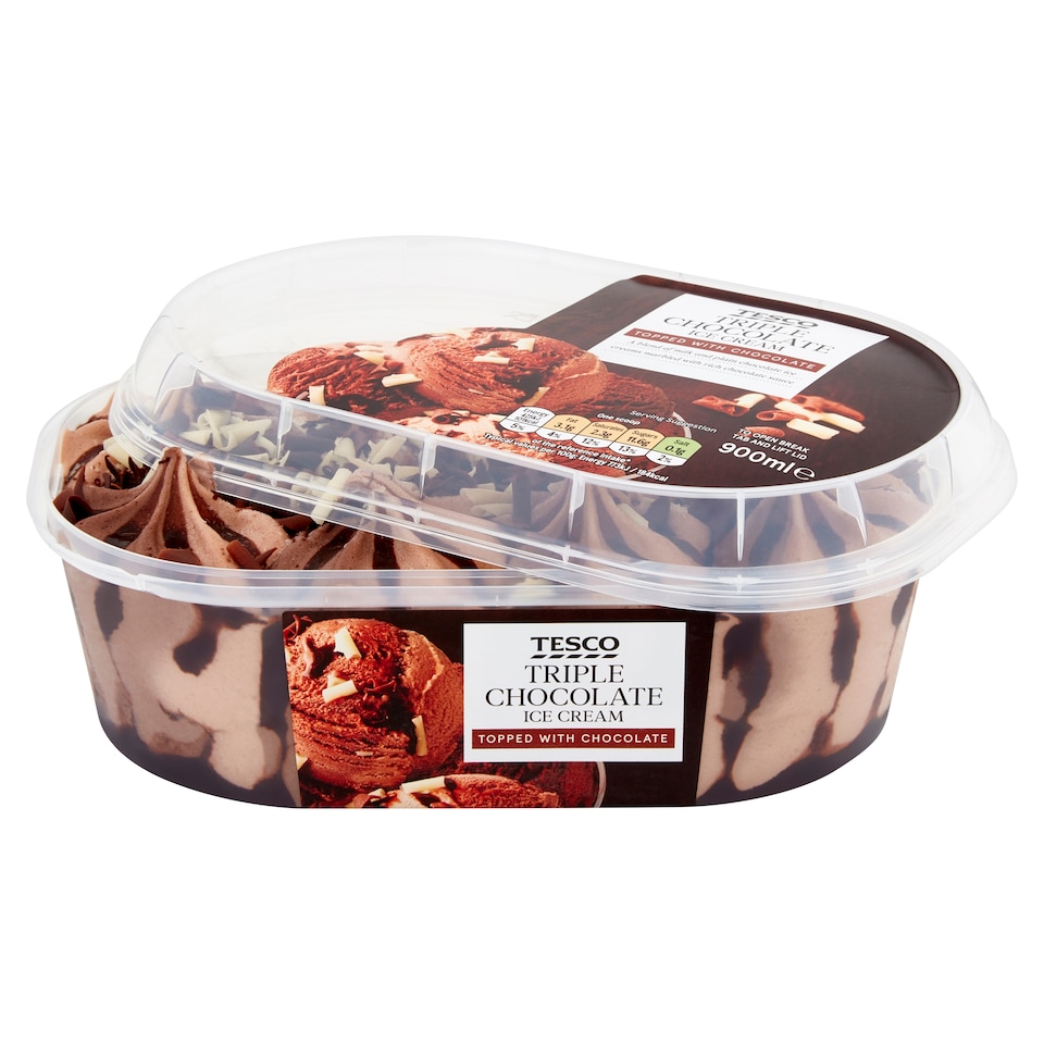 image 1 of Tesco Triple Chocolate Ice Cream 900Ml