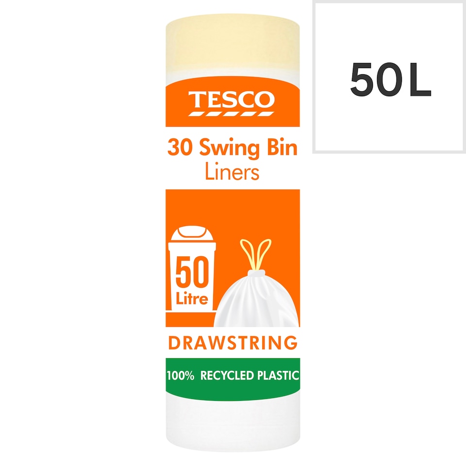 image 1 of Tesco Drawstring Swing Bin Liners 50 Litre 30 Pack