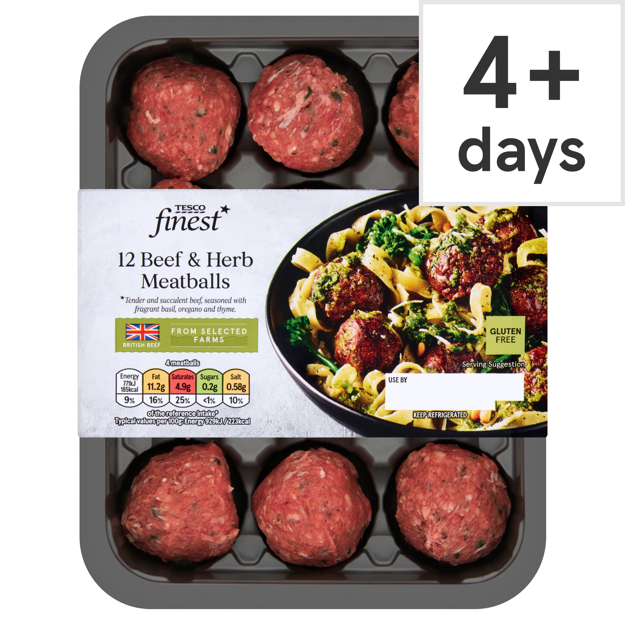 Tesco Finest 12 Beef & Herb Meatballs 336G