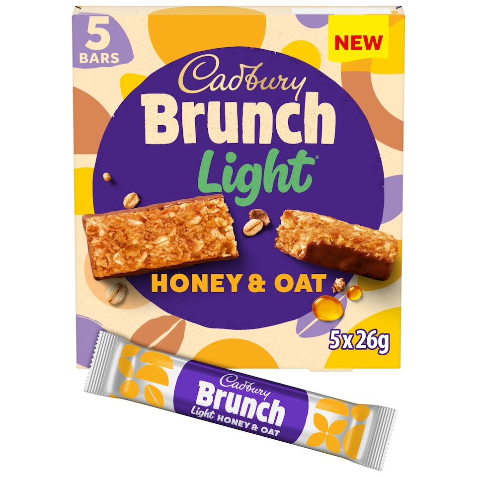 Cadbury Brunch Light Oats and Honey Wholegrain Cereal Bars 5 x 26g