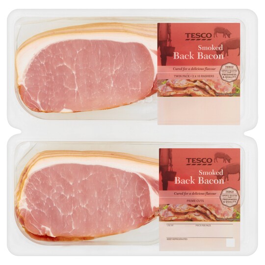 Tesco Smoked Back Bacon 16 Rashers 2x300g Tesco Groceries