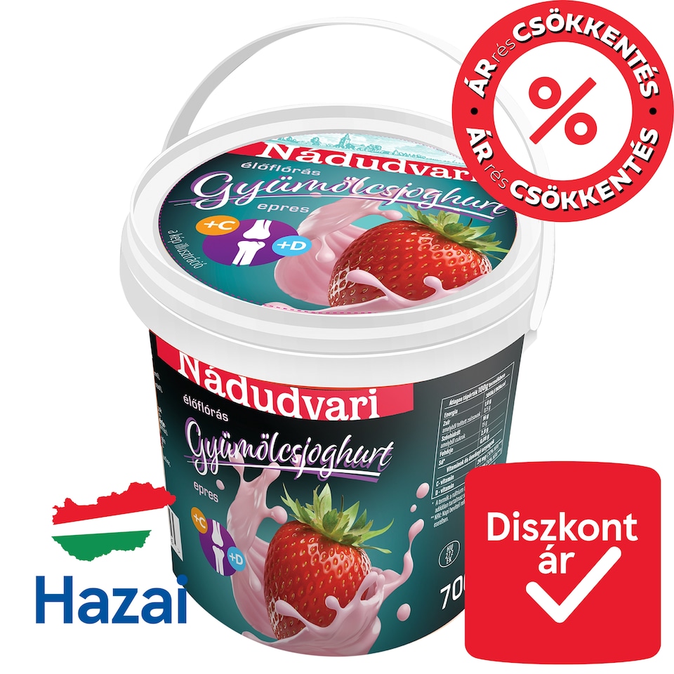 Nádudvari Low-Fat Strawberry Fruit Yoghurt with Live Cultures 700 g