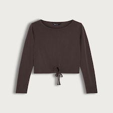 F&F Active Modal Rich Drawstring Hem Long Sleeved Yoga Top in Brown