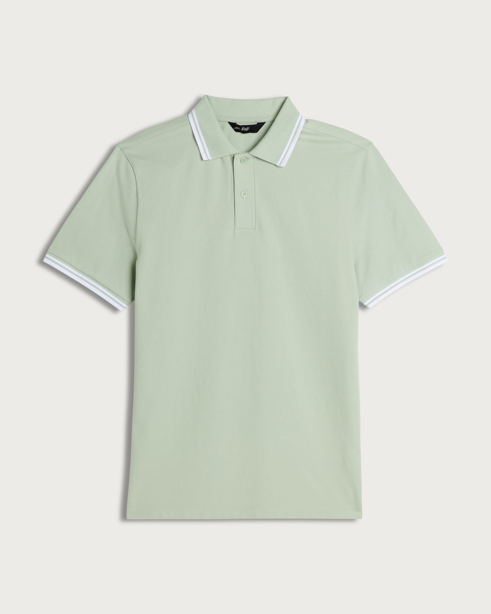 F&F Cotton Rich Tipped Short Sleeved Polo Shirt in Mint