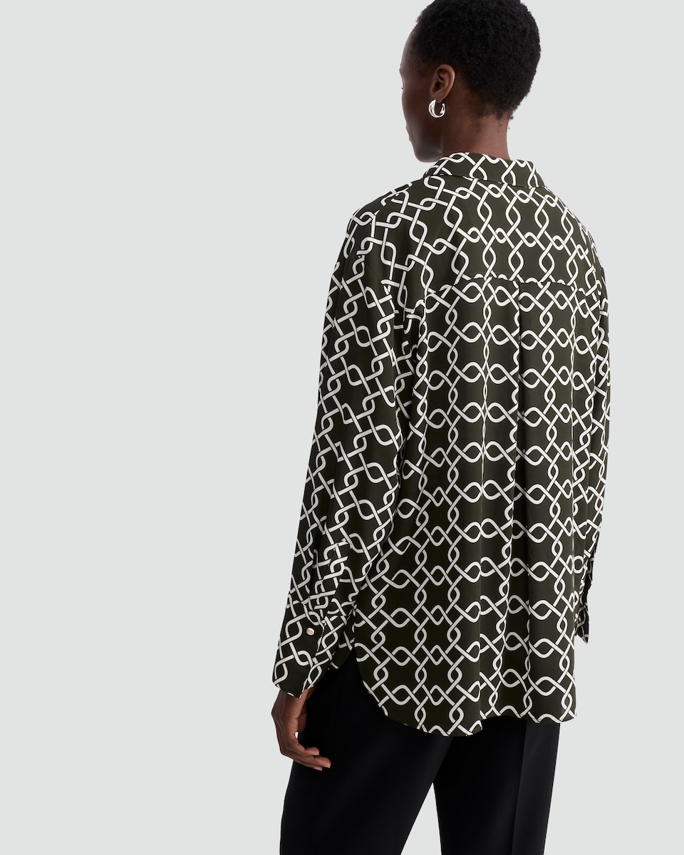 image 1 of F&F Chain Print Long Sleeved Shirt in Khaki