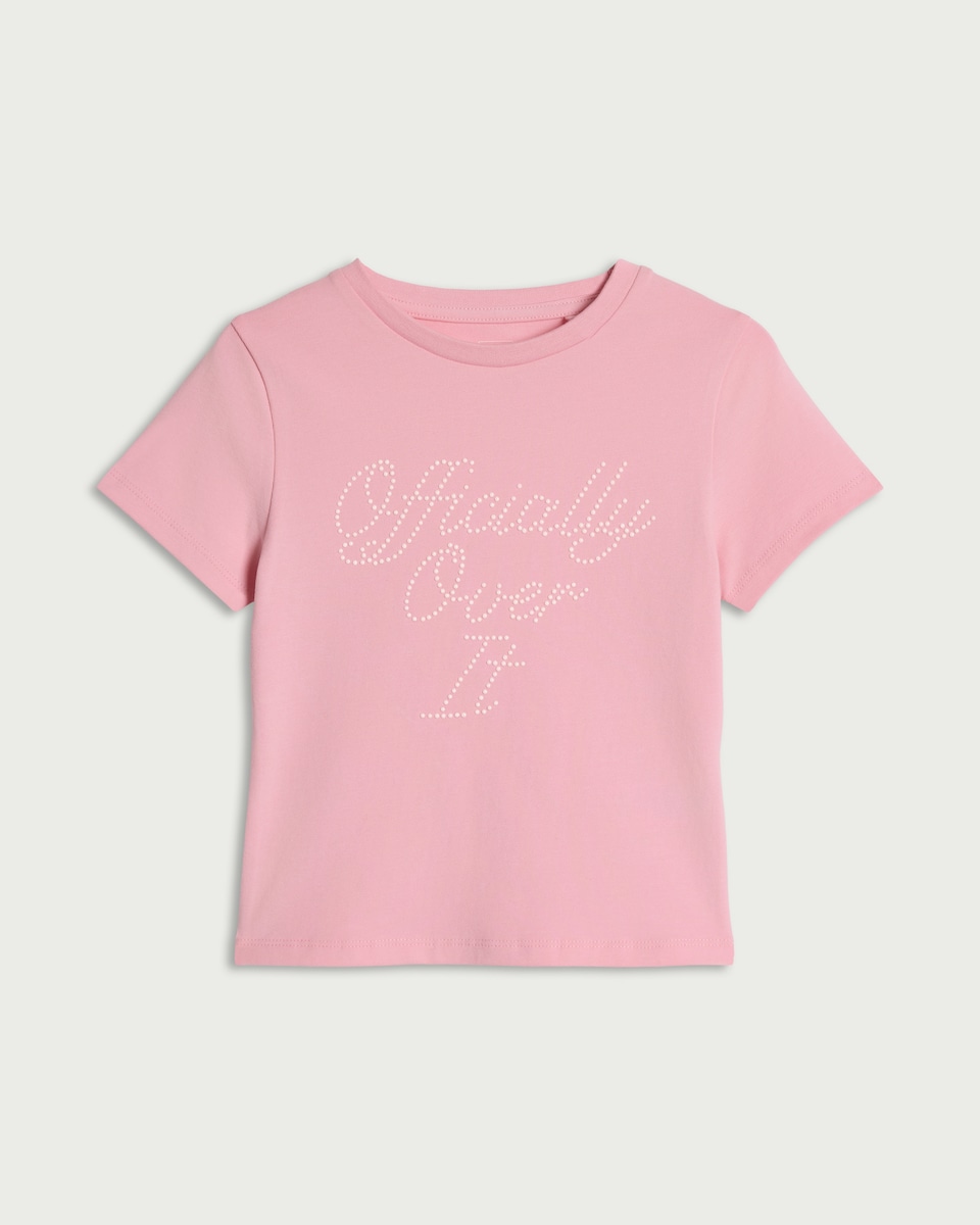 image 1 of F&F Girls Cotton Rich Slogan T-Shirt in Pink