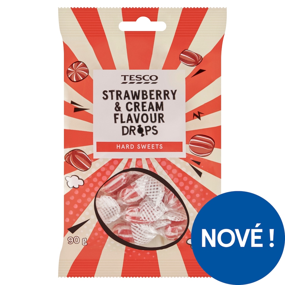 Tesco Strawberry & Cream Flavour Drops 90g