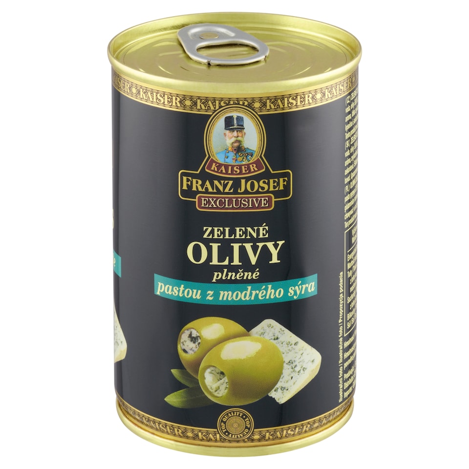 Franz Josef Kaiser Exclusive Zelené olivy plnené pastou z modrého syra v slanom náleve 300 g