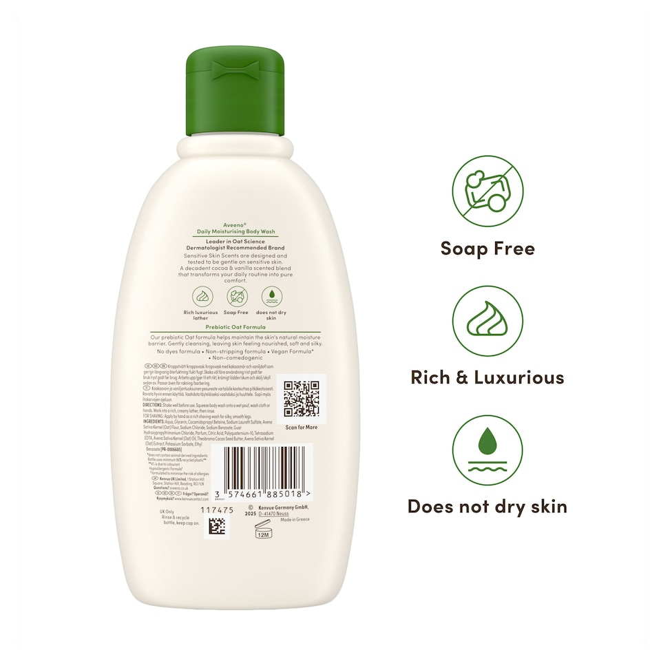image 1 of Aveeno Daily Moisturising Body Wash Cocoa Butter Vanilla Scent 300ml