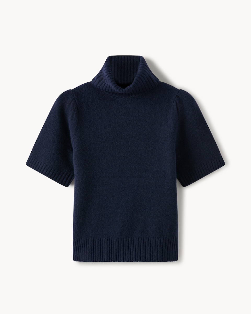 image 1 of F&F Roll Neck Puff Sleeved Jumper with Wool in Navy