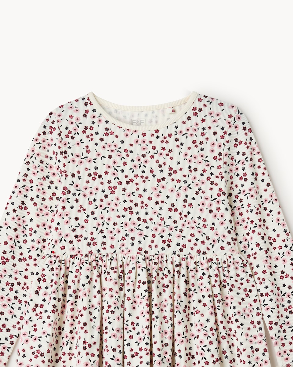 image 1 of F&F Girls Cotton Rich Floral Dress in Multi Pink