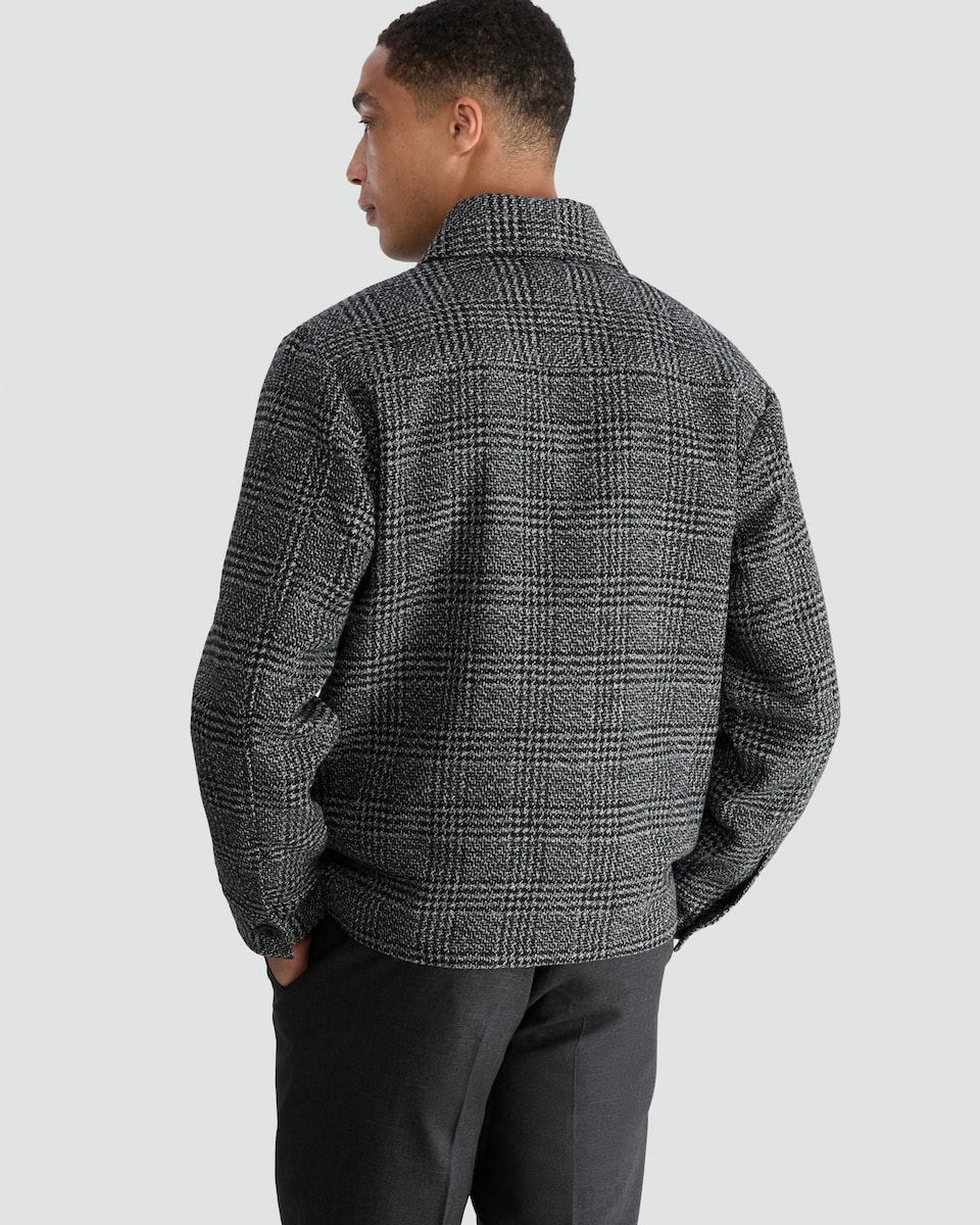 image 1 of F&F Check Print Zip Up Jacket with Wool in Grey
