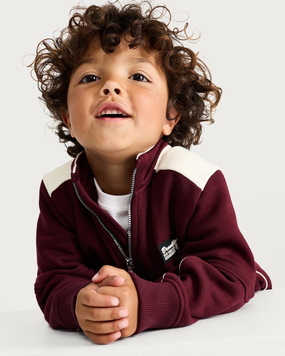 image 1 of F&F Boys 2-Piece Cotton Rich Half Zip Sweatshirt and Joggers Set in Purple