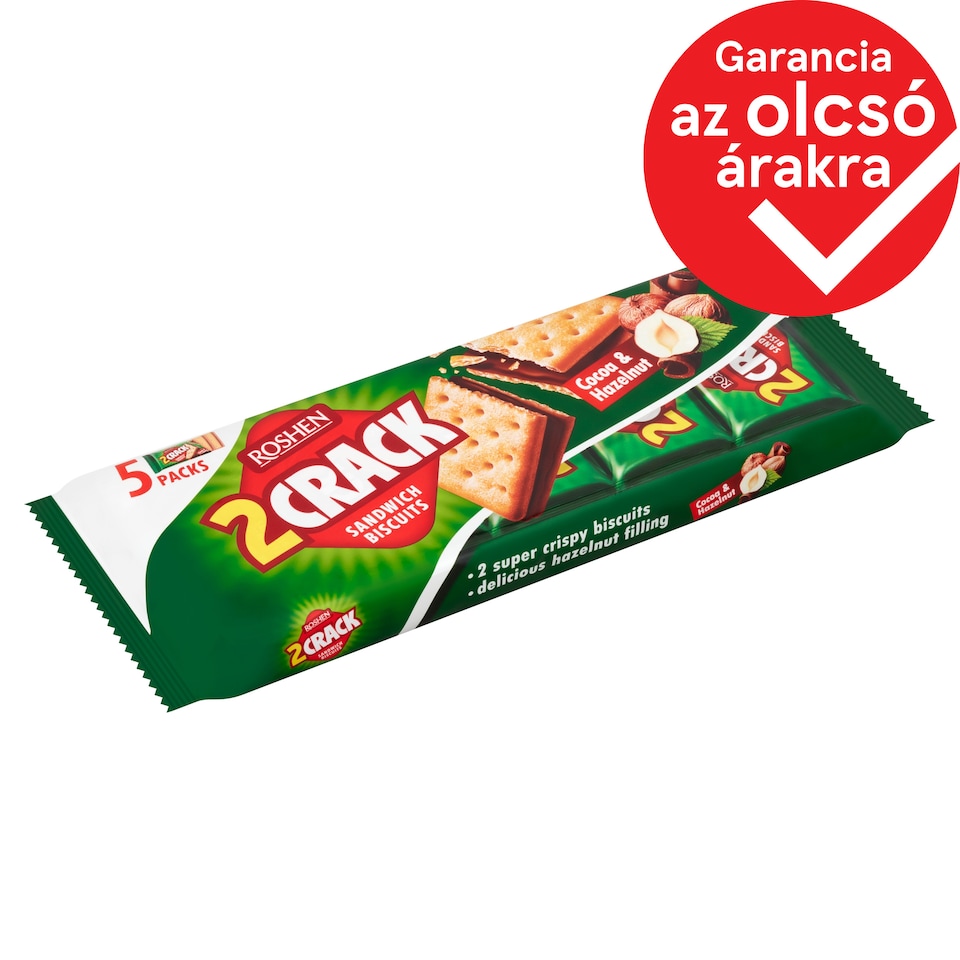 Roshen 2 Crack Cocoa & Hazelnut Sandwich Biscuit 5 pcs 190 g