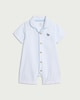 image 1 of F&F Baby Pure Cotton Seerksucker Striped Short Sleeved Romper in Blue