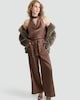 image 2 of F&F Satin Wide Leg Tie Waist Trousers in Brown