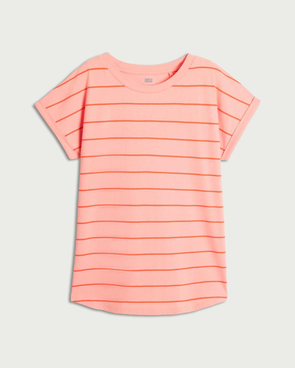 image 1 of F&F Pure Cotton Striped T-Shirt in Multi Orange