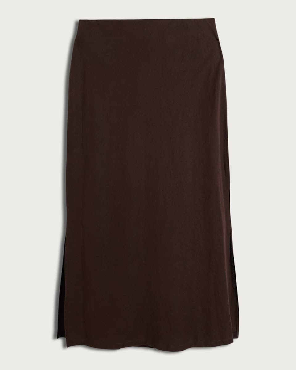 image 1 of F&F Split Hem Midi Slip Skirt in Chocolate