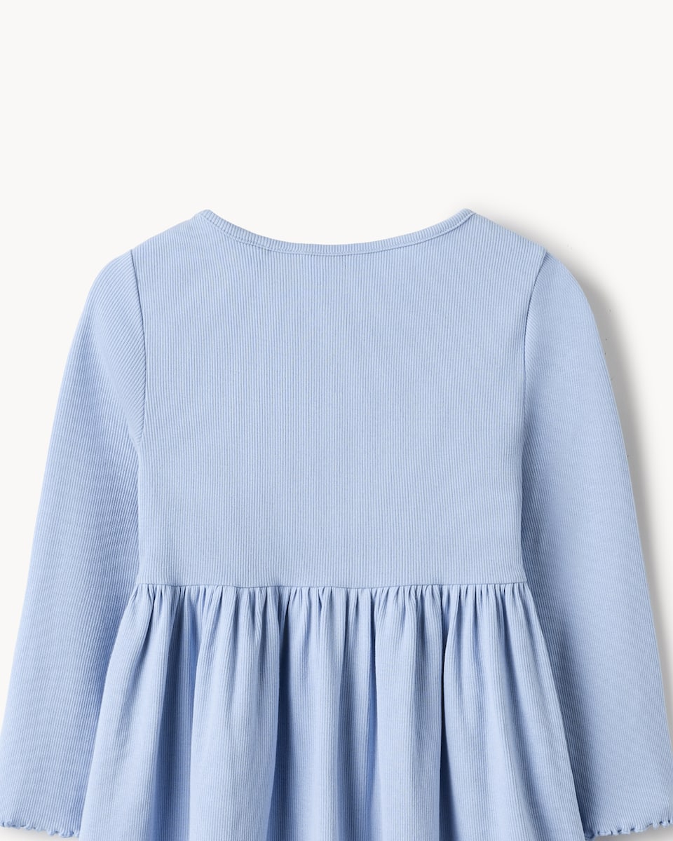 image 1 of F&F Girls Cotton Rich Ribbed Embroidered Bow Dress in Blue