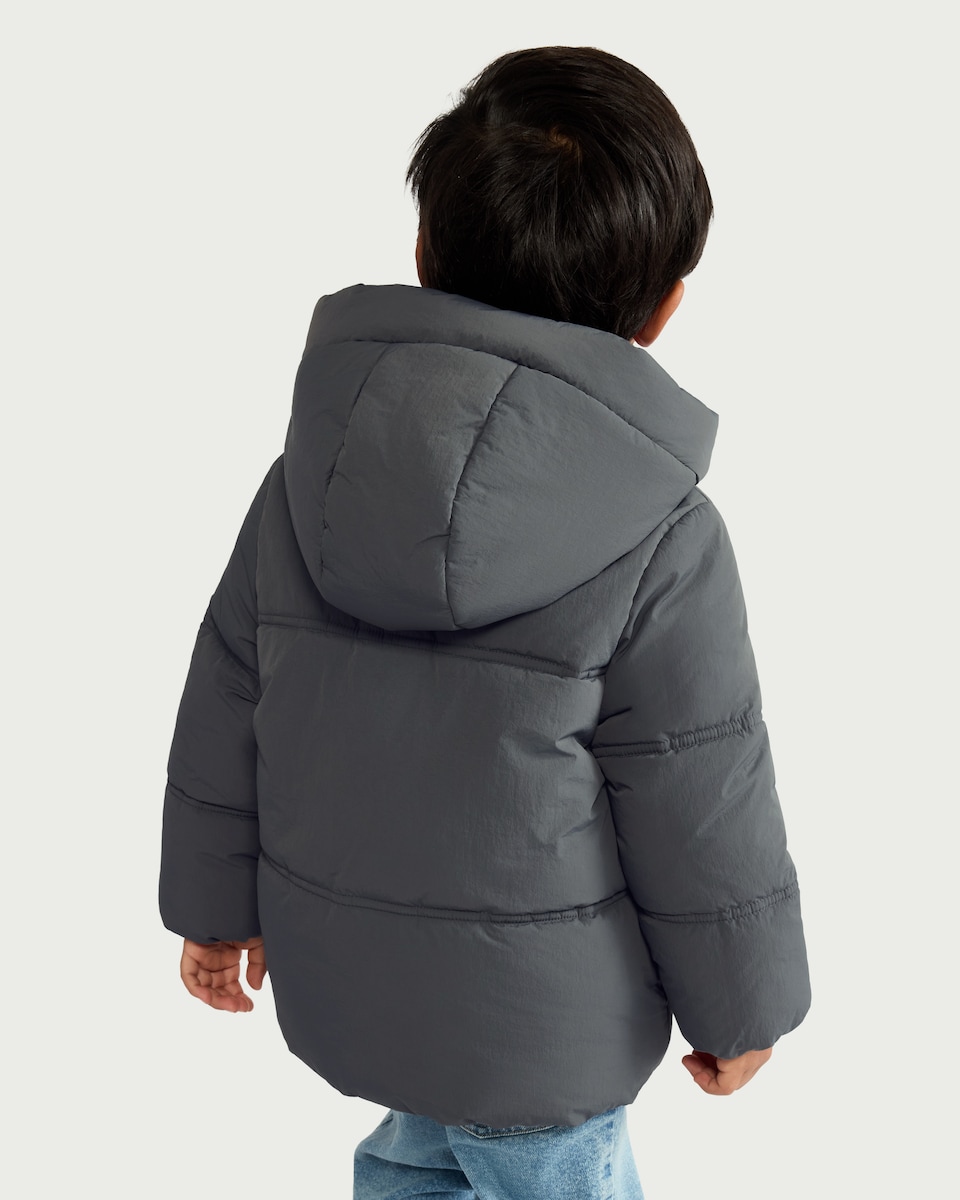 image 1 of F&F Boys Shower Resistant Hooded Padded Coat in Grey