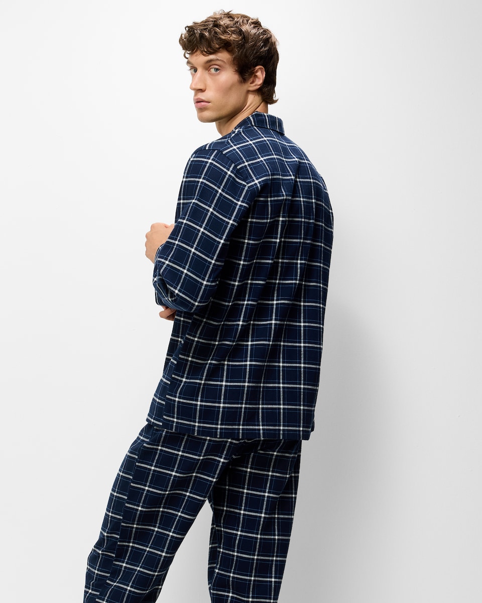 image 1 of F&F Pure Cotton Brushed Checked Revere Pyjama Set in Multi