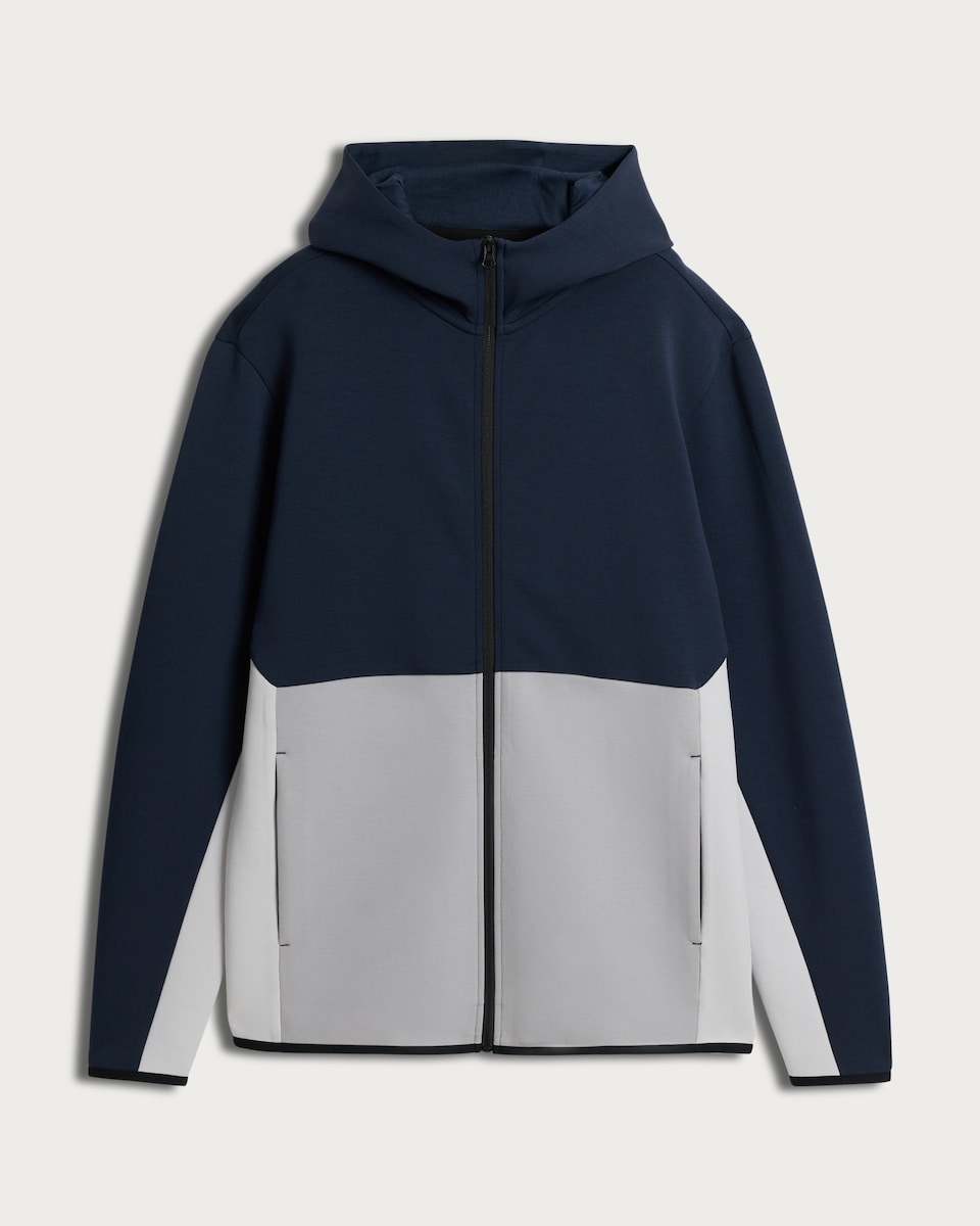 image 1 of F&F Active Tech Sport Regular Fit Colour Block Zip Through Hoodie in Navy