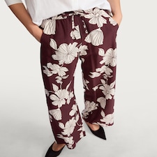 F&F Floral Wide Leg Drawstring Trousers in Burgundy
