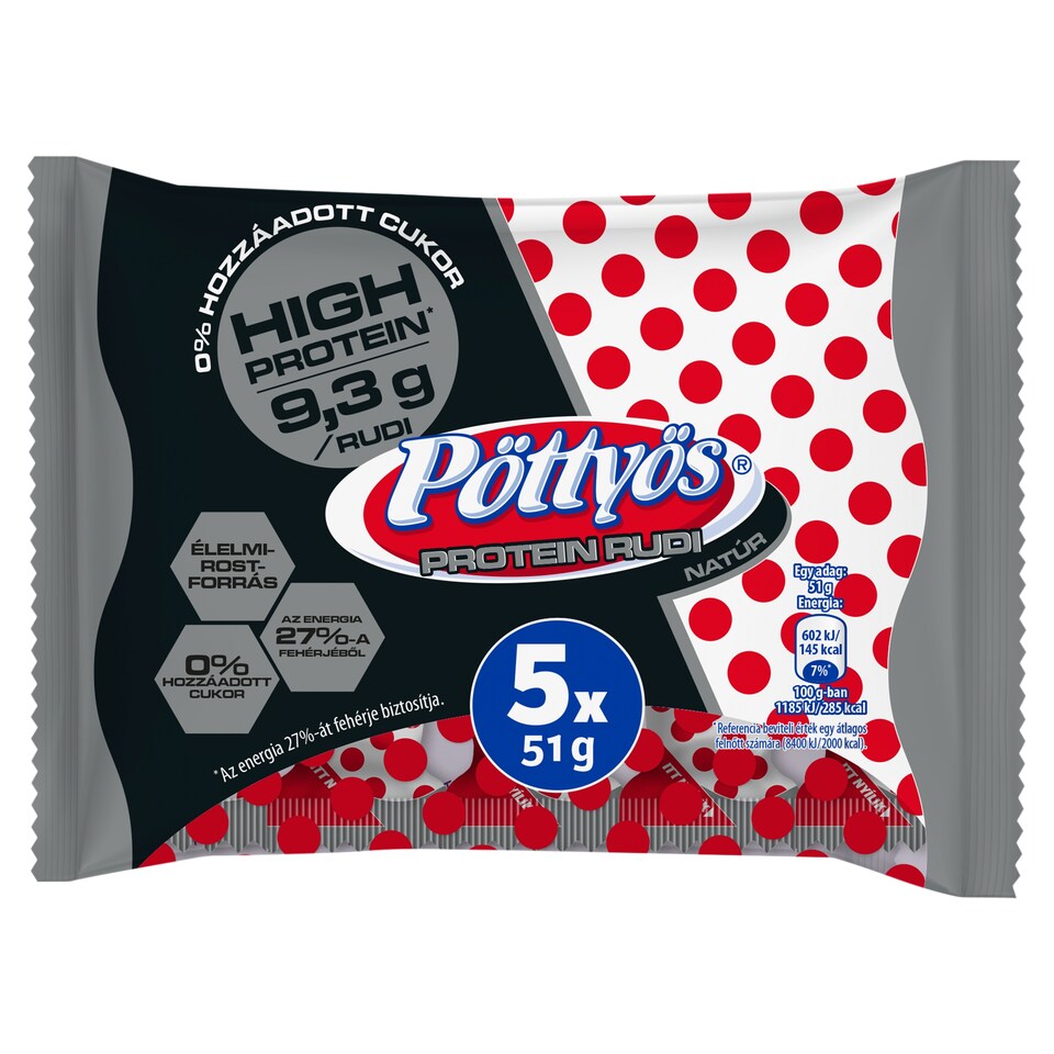 Pöttyös Protein Túró Rudi natúr túródesszert kakaós étbevonattal, édesítőszerekkel 5 x 51 g (255 g)