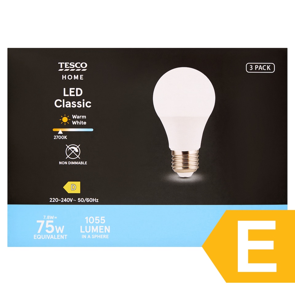 image 1 of Tesco Home LED Classic 7.8W E27 Warm White 3 pcs