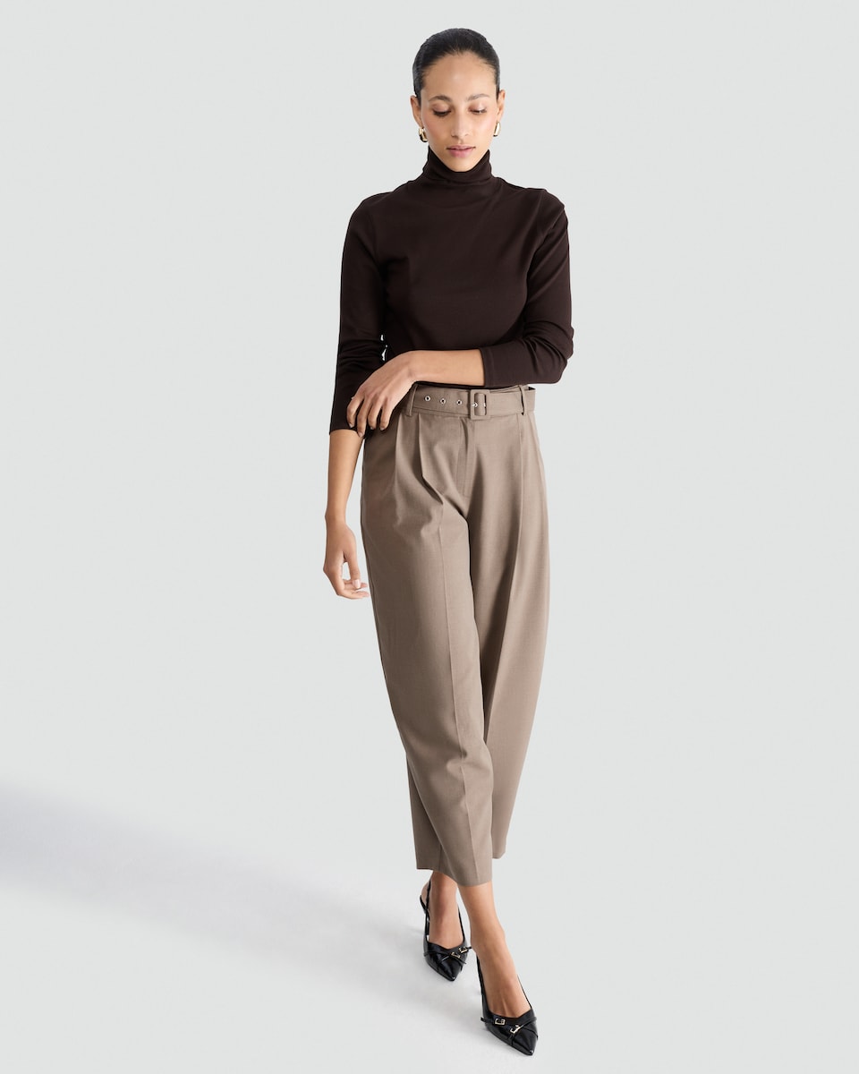 image 1 of F&F Pleated Belted Barrel Leg Trousers in Brown