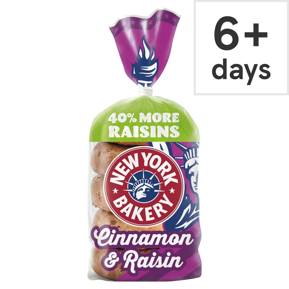 New York Bakery Co Cinnamon & Raisin Bagels 5 Pack