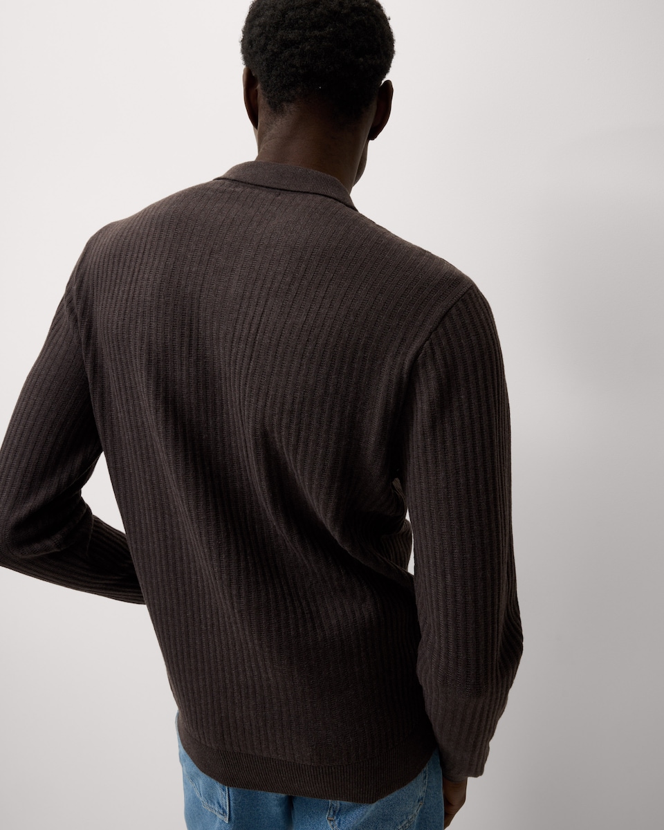 image 1 of F&F Ladder Stitch Knitted Polo Shirt in Brown